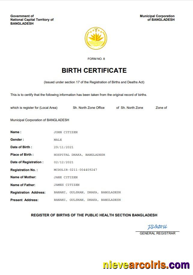 Bangladesh vital record birth certificate